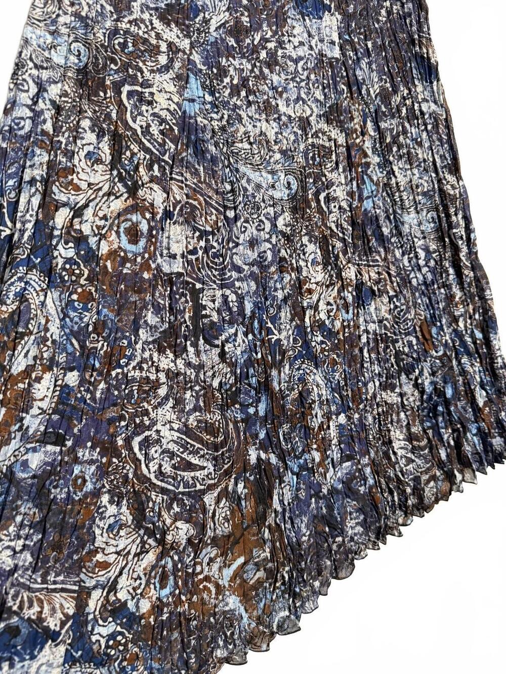 Blue Brown Paisley  Pleated Midi Skirt